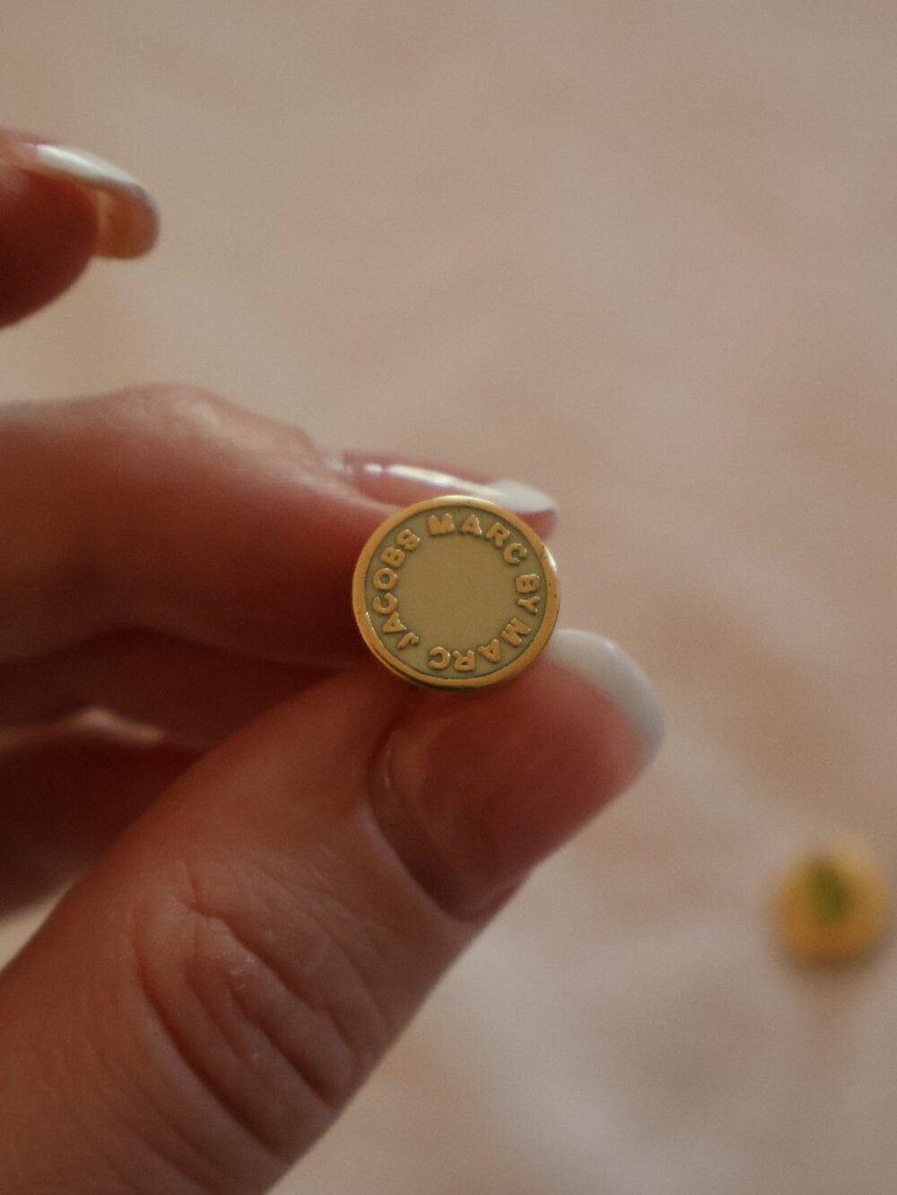 Marc by Marc Jacobs Logo Enamel Gold Button Disc Stud Earrings